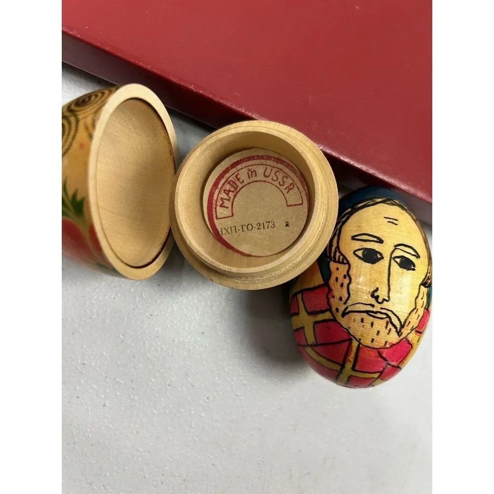 Matching Set Of 2‎ Lacquer Easter Egg Russian 1970s Wooden One Opens Trinket Box